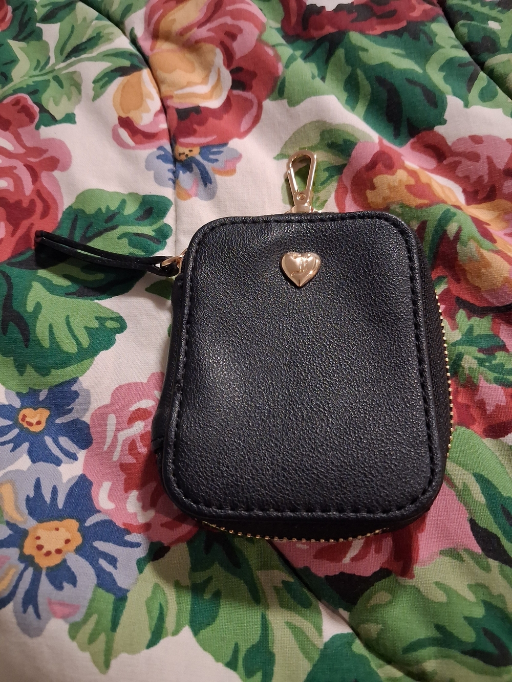 Juicy Couture Black Mini Zip Wallet with Gold Heart Accent